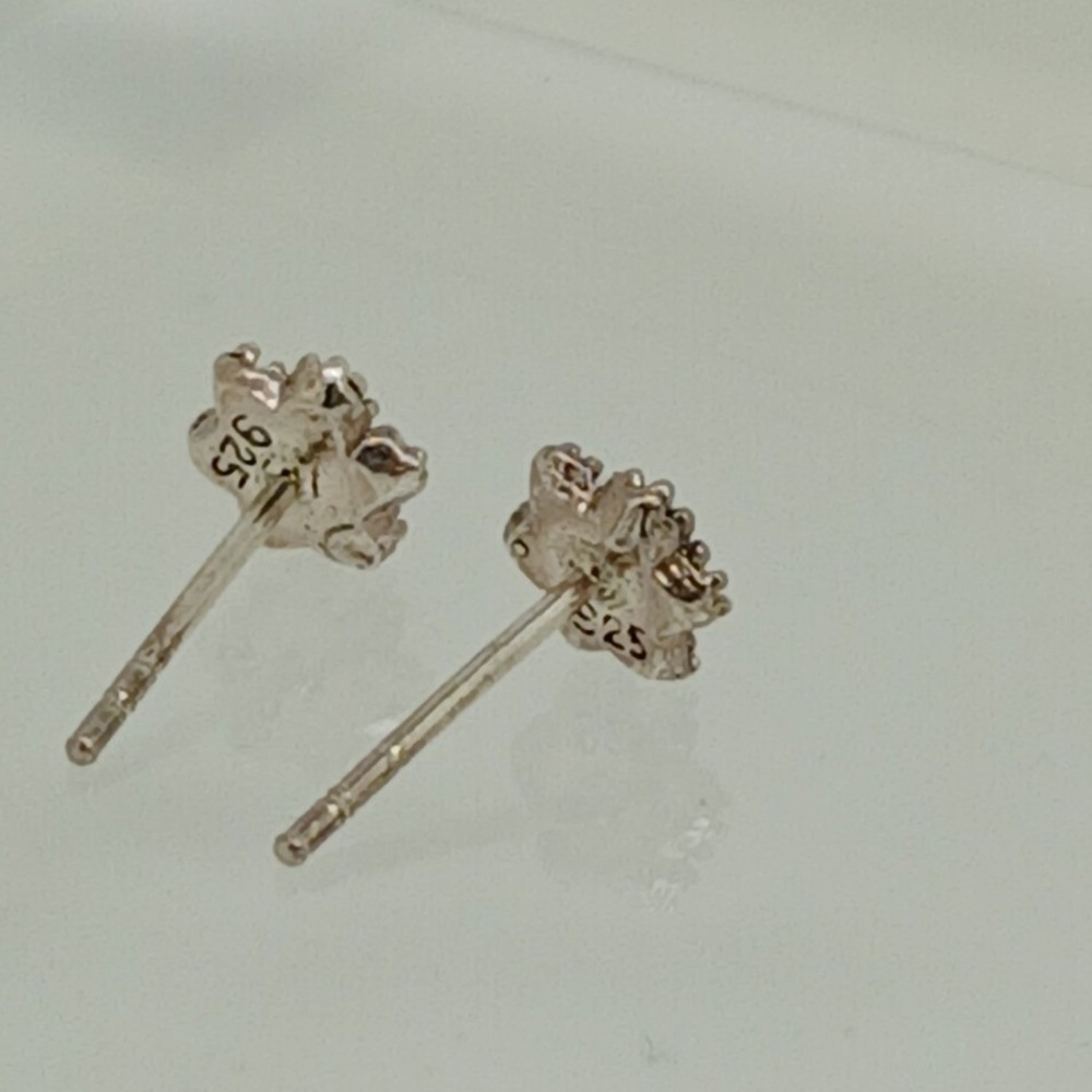 Vintage 925 Sterling Silver Blue Crystal Flower Stud Earrings Floral Jewelry - Picture 10 of 16